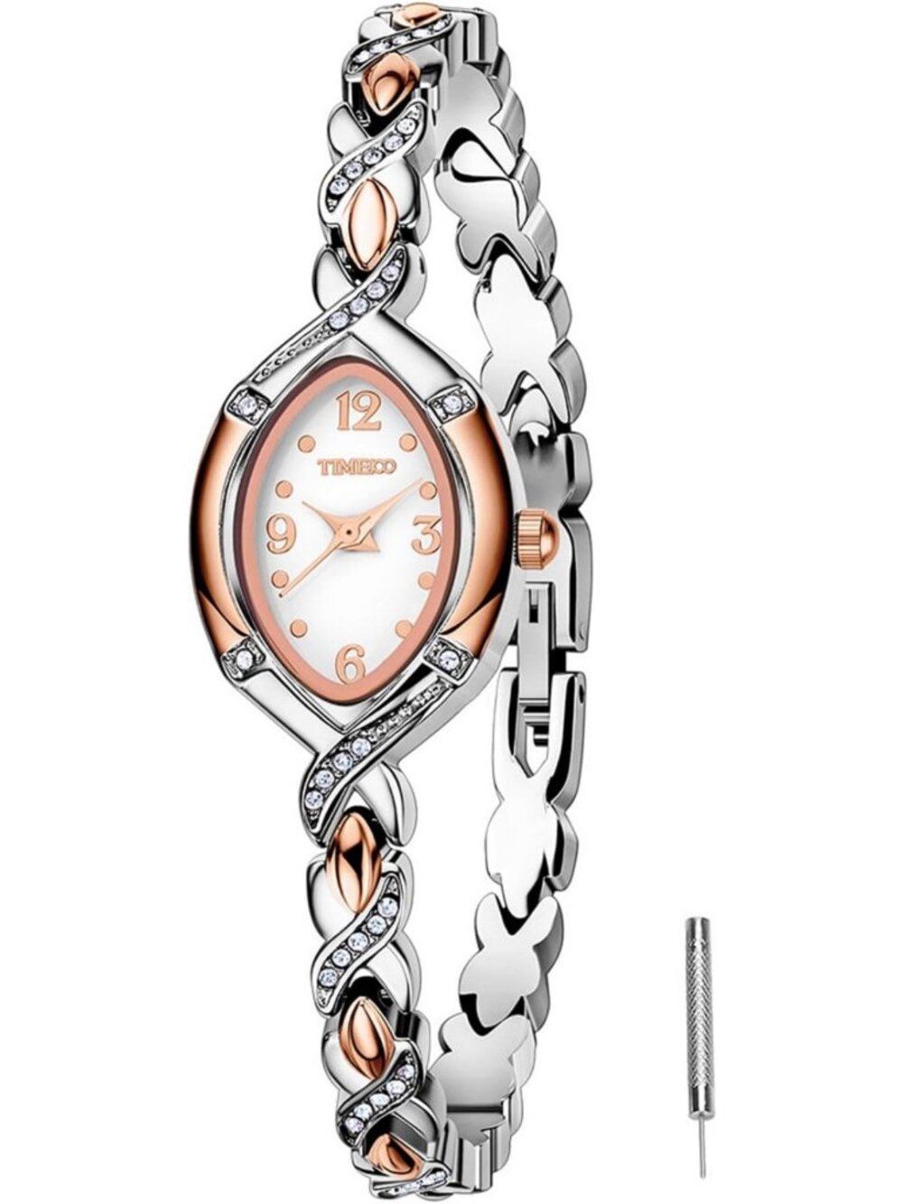 Stylish Women's Quartz Bracelet Watch with Green Dial, Crystal Bezel, Waterproof